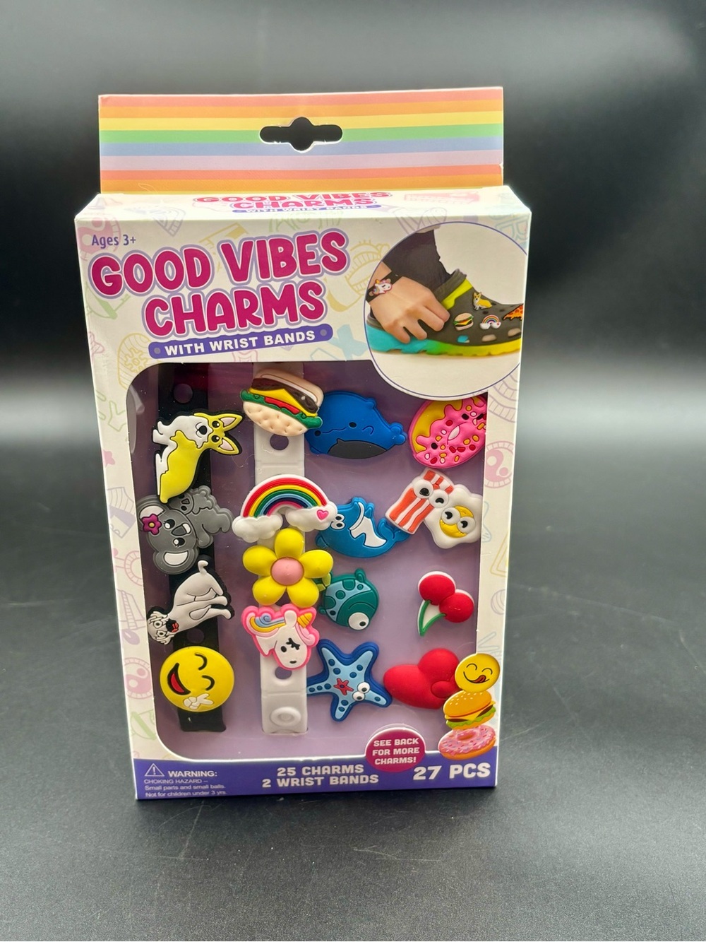 Good Vibes Charms With Wrist Bands New In Box, Fits Crocs 25 Charms 2 Wrist Band